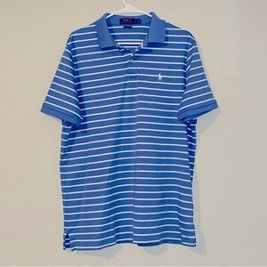 Ralph Lauren Polo Shirt Men Large Blue White Striped Soft Touch Pima Cotton Top